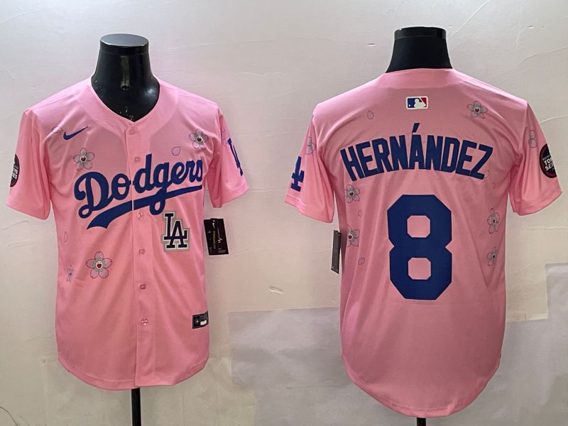Men Los Angeles Dodgers 8 Hernandez Pink Sakura Edition 2025 Nike MLB Jersey style 11